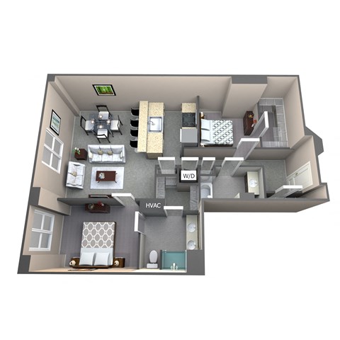 Floor plan for 2 beds, 2 baths, 1311 sqft